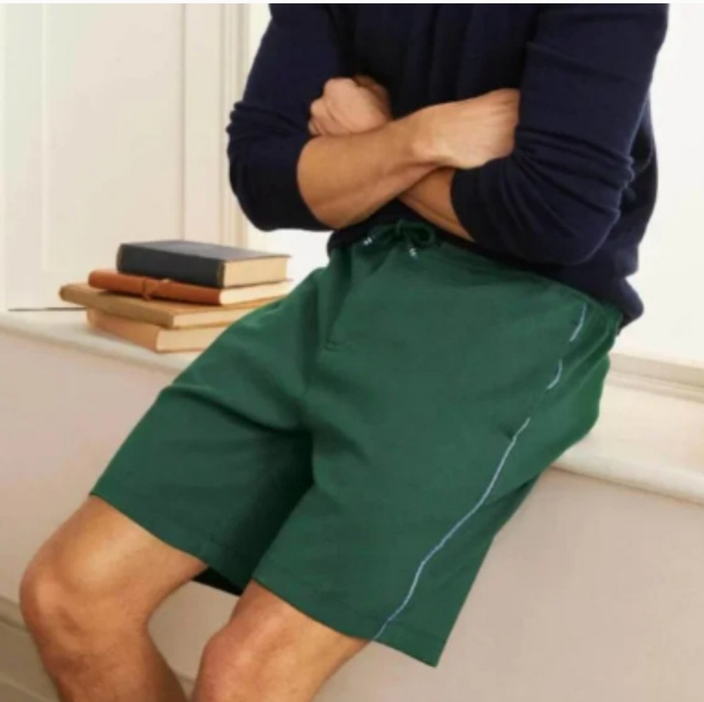 NWT Boden Men's Rye Jogger Shorts Hunter Green Blue Trim 7" Size L